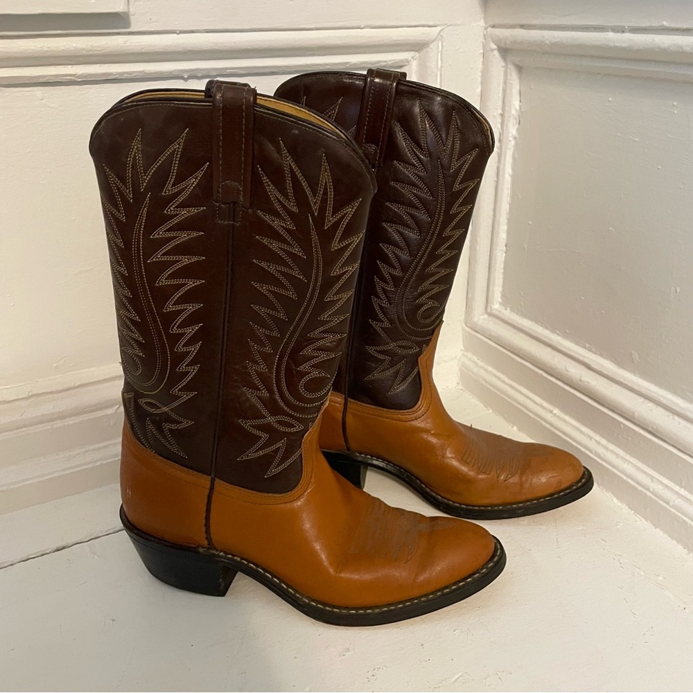 ACME Vintage Western Cowboy Boots Men’s 7.5 2 Toned Brown & Orange